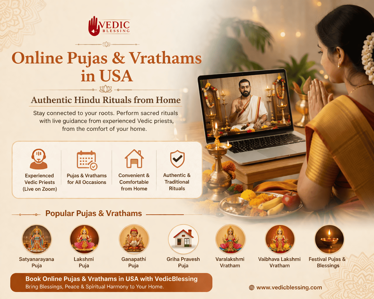 Online Pujas and Vrathams in USA, Authentic Hindu Rituals from Home